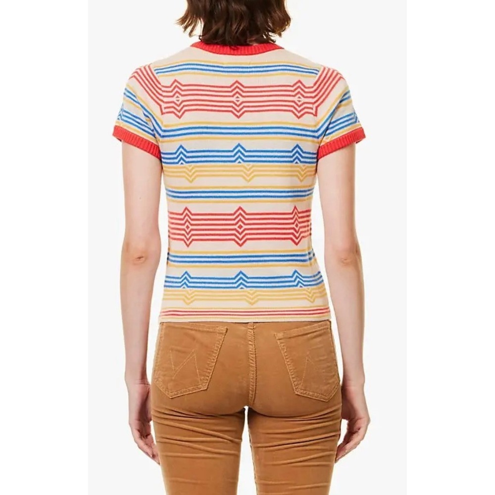 MOTHER The Itty Bitty Scoop Neck Knit Top Twin Peaks Stripe Pearl S NWT - Picture 3 of 13